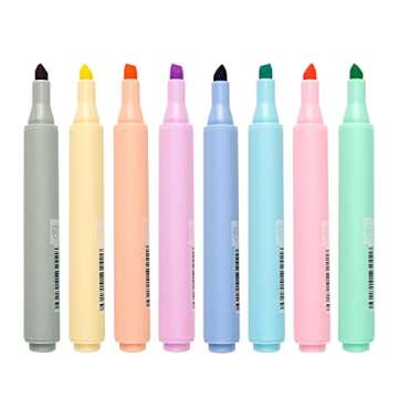 chosch 8 Assorted Pastel Color Highlighters Markers, Chisel Tip Dry-Quickly Non-Toxic Highlighter fo...