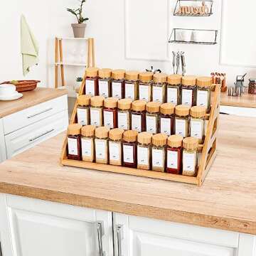 MNADSFKJ Bamboo Tiered Spice Rack, for Countertop Spice Organizer for Pantry Spice Shelf Organizer Kitchen Spices Rack