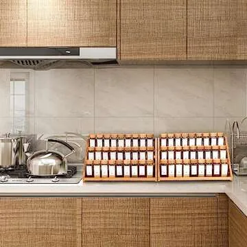 MNADSFKJ Bamboo Tiered Spice Rack, for Countertop Spice Organizer for Pantry Spice Shelf Organizer Kitchen Spices Rack