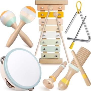 Baby Musical Instruments - Montessori Musical Toys for Toddlers 1-3, Neutral Colors Wooden Percussio...