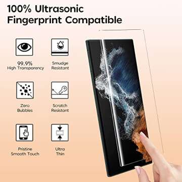 [2+2 Pack] Galaxy S23 Ultra Screen Protector, 9H Tempered Glass Scratch Resistant, Ultrasonic Finger...