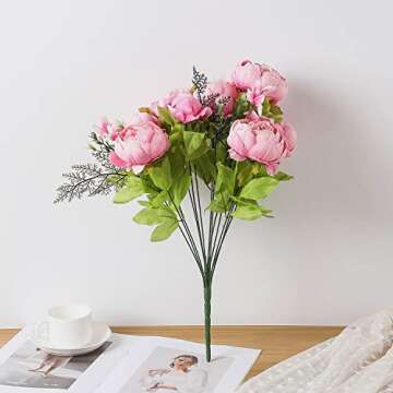 Duovlo Springs Flowers Artificial Silk Peony Bouquets Wedding Home Decoration,Pack of 1 (Spring Light Pink)