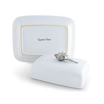 Vagabond House Ocean Shell Butter Cream Cheese Dish - Elegant Serveware