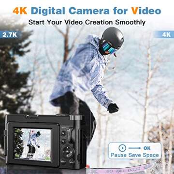 4K Digital Camera for Photography and Video Autofocus Anti-Shake, 48MP Vlogging Camera with SD Card,...