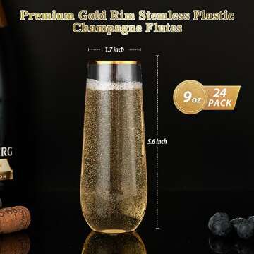 Elegant 24 Pack Stemless Gold Rim Champagne Flutes