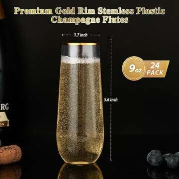 Elegant 24 Pack Stemless Gold Rim Champagne Flutes