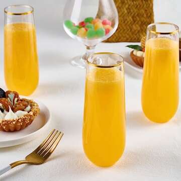 Elegant 24 Pack Stemless Gold Rim Champagne Flutes