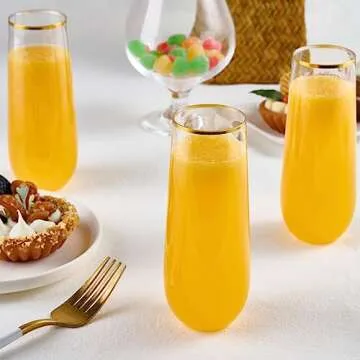 Elegant 24 Pack Stemless Gold Rim Champagne Flutes