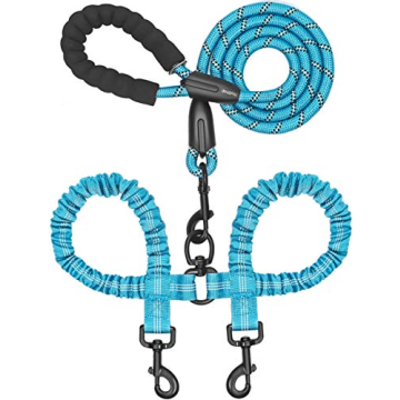 iYoShop Dual Dog Leash - Shock Absorbing, No Tangle design for Two Dogs 31 inch Blue
