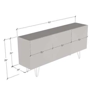 Meble Furniture Giza 3D 63" Sideboard - Modern & Stylish Rectangular Sideboard Table with Three Door...