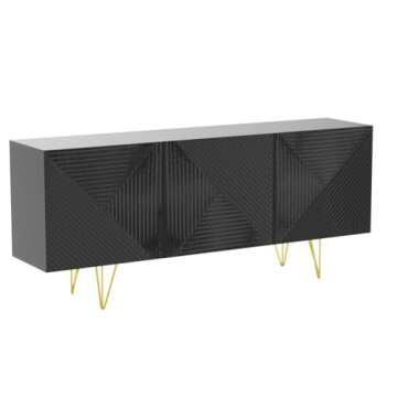 Meble Furniture Giza 3D 63" Sideboard - Modern & Stylish Rectangular Sideboard Table with Three Doors - Durable Engineered Wood Sideboard for Living Room or Dining Area - Black