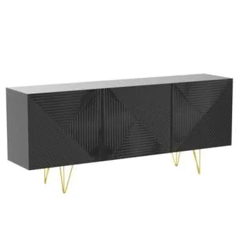 Meble Furniture Giza 3D 63" Sideboard - Modern & Stylish Rectangular Sideboard Table with Three Doors - Durable Engineered Wood Sideboard for Living Room or Dining Area - Black