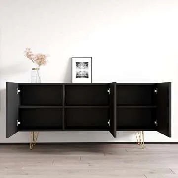 Meble Furniture Giza 3D 63" Sideboard - Modern & Stylish Rectangular Sideboard Table with Three Doors - Durable Engineered Wood Sideboard for Living Room or Dining Area - Black