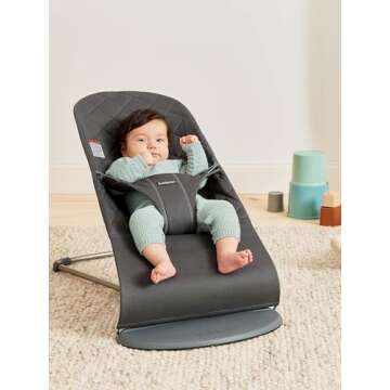 BabyBjörn Bouncer Bliss, Anthracite, Woven, Classic Quilt | 2-in-1 Adjustable Baby Bouncer Seat and...