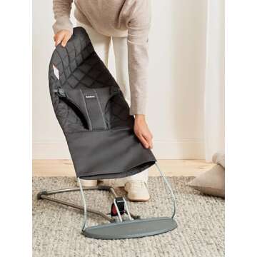 BabyBjörn Bouncer Bliss, Anthracite, Woven, Classic Quilt | 2-in-1 Adjustable Baby Bouncer Seat and Toddler Chair, Newborn to Toddler (8-29 lbs), 4 Positions, Lightweight & Portable