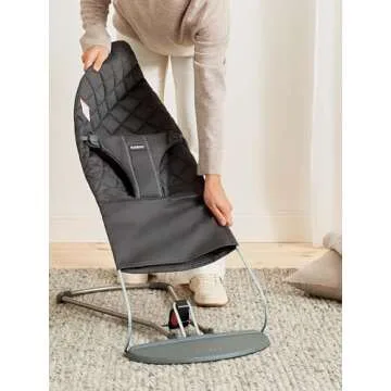 BabyBjörn Bouncer Bliss, Anthracite, Woven, Classic Quilt | 2-in-1 Adjustable Baby Bouncer Seat and Toddler Chair, Newborn to Toddler (8-29 lbs), 4 Positions, Lightweight & Portable
