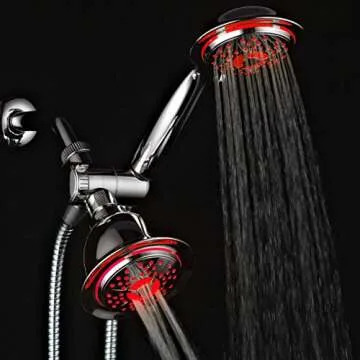 PowerSpa All-Chrome 7-Color LED Shower Head/Hand Held Shower High Pressure Twin Combo Showerhead System with Air Turbo Technology - Includes Premium Stainless Steel Hose and 3-way Water Diverter