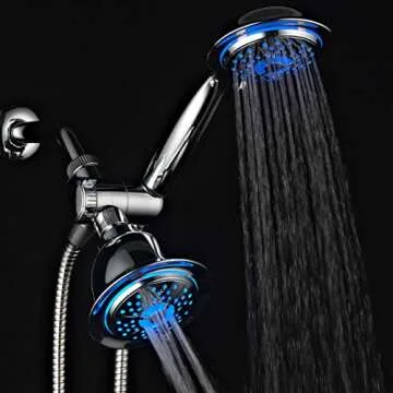 PowerSpa All-Chrome 7-Color LED Shower Head/Hand Held Shower High Pressure Twin Combo Showerhead System with Air Turbo Technology - Includes Premium Stainless Steel Hose and 3-way Water Diverter