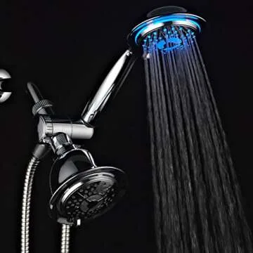 PowerSpa All-Chrome 7-Color LED Shower Head/Hand Held Shower High Pressure Twin Combo Showerhead System with Air Turbo Technology - Includes Premium Stainless Steel Hose and 3-way Water Diverter