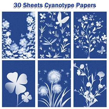 HFATMOS Cyanotype Paper, 30 Pcs Sun Print Paper Kit, High Sensitivity Sun Print Nature Printing Pape...