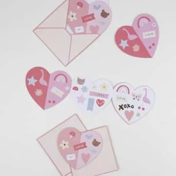 Meri Meri Heart Concertina Kids Valentine Cards & Stickers Set (Pack of 12), Classroom Valentine's Day Cards, Fold-Out Personalizable Cards, 2 Card Designs, For Ages 3+, 4.875" x 5.25"