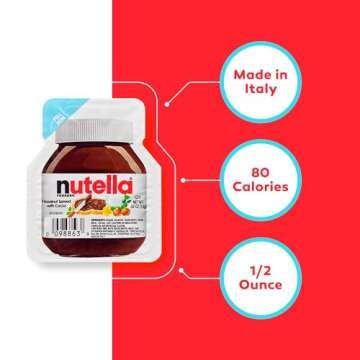 Nutella Mini Snack Pack to Go, 20 Single Cups (0.5 Oz Each), 80 Calories per Cup, Includes 20 Eco-Friendly Wooden Spoons, Perfect for Portion Control, Made in Italy.
