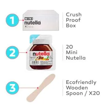 Nutella Mini Snack Pack to Go, 20 Single Cups (0.5 Oz Each), 80 Calories per Cup, Includes 20 Eco-Friendly Wooden Spoons, Perfect for Portion Control, Made in Italy.