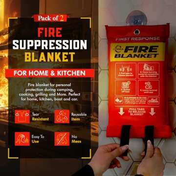 Mart Cobra Emergency Fire Blanket for Home and Kitchen - 2 Pack - Fire Blankets Emergency for Home Safety 40” x 40” - Suppression Shield Retardant Extinguisher Fiberglass Welding Fireproof Cloth Towel