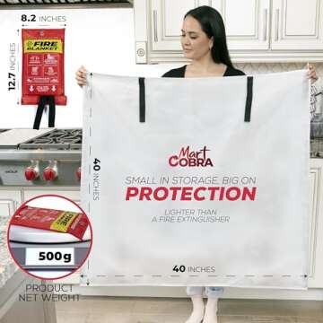 Mart Cobra Emergency Fire Blanket for Home and Kitchen - 2 Pack - Fire Blankets Emergency for Home Safety 40” x 40” - Suppression Shield Retardant Extinguisher Fiberglass Welding Fireproof Cloth Towel
