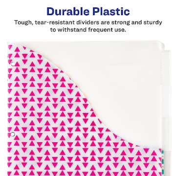 Avery Dividers for 3 Ring Binders, 5 Tab Binder Dividers, Plastic Binder Dividers with Pockets, Insertable Big Tabs, Vibrant Geometric Patterns, Works with Sheet Protectors, 1 Set (07708)