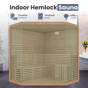 ALEKO Traditional Indoor Sauna | Wet Steam Dry Sauna | LED Lights | Canadian Hemlock Wood | 5-6 Person | Powered by UL Certified 6kW Harvia Sauna Heater | SEA5JIU