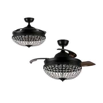Parrot Uncle Ceiling Fans with Lights and Remote Black Retractable Ceiling Fan for Bedroom Crystal C...