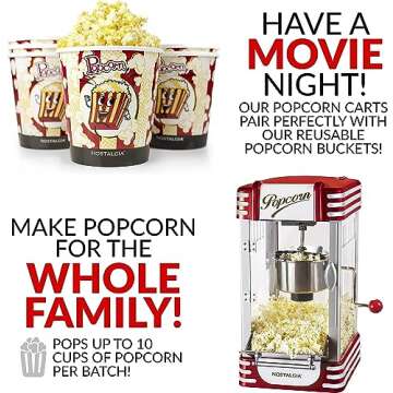 Nostalgia Popcorn Maker, 2.5 Oz Kettle Makes 10 Cups, Retro Classic Popcorn Machine with Interior Light, Measuring Spoons and Scoop, White and Red