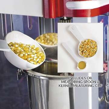 Nostalgia Popcorn Maker, 2.5 Oz Kettle Makes 10 Cups, Retro Classic Popcorn Machine with Interior Light, Measuring Spoons and Scoop, White and Red