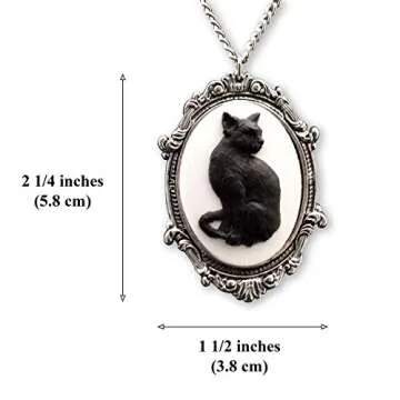 Real Metal Black Cat Cameo in Antique Silver Finish Pewter Frame Pendant Necklace