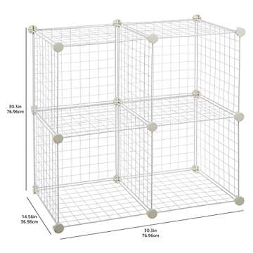 Amazon Basics 4 Cube Storage Organizer - Wire Grid Closet and Storage Shelves, Stackable, White 14"x14"x14"