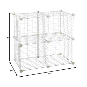 Amazon Basics 4 Cube Storage Organizer - Wire Grid Closet and Storage Shelves, Stackable, White 14"x14"x14"
