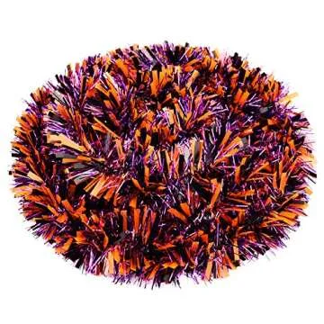 WILLBOND Halloween Tinsel Garland Shiny Garland Metallic Hanging Decorations for Halloween Party Indoor and Outdoor Decorations (Orange and Black Wide Filaments, Purple Thin Filament)