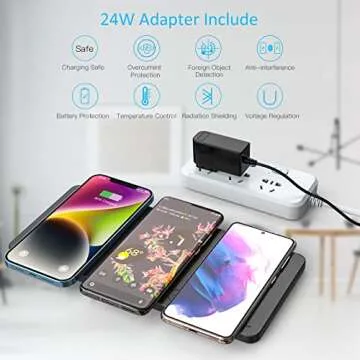 Wireless Charging Pad, ZealSound Ultra-Slim Triple Wireless Charger Station for Multiple 3 Devices & New Airpods Ultra Slim PU Leather Wireless Charging Mat W/AC Adapter for Smartphone Phone (Black)
