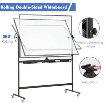 FORTUNO Magnetic Mobile Whiteboard 48"x36" - Rolling Double Sided Dry Erase Board
