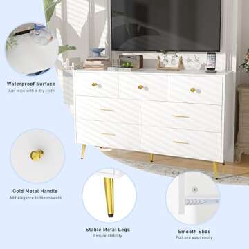 Fushimuma 7 Drawer White Dresser with Charging Station