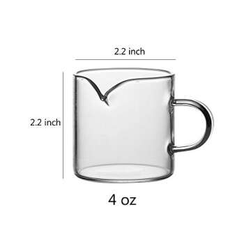 Sizikato 2pcs Transparent Glass Creamer with Handle, 4oz Mini Coffee Milk Creamer Pitcher.