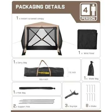 FanttikOutdoor Zeta D4 Pro Max Camping Canopy Gazebo Tent, 4 Person Pop-up Screen Tent for Camping 4 Sided Instant Shelter with 1 Wind Panel & Carrying Bag Easy Set up in 60 Seconds