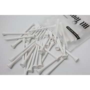 3-¼ inch Pro Wood Golf Tees | 100 Count | Resealable Bag | Natural Sustainable Bamboo Material | Tall White Wooden Tees | Perfect for Every Tee Shot