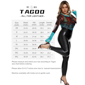 Tagoo Women's Stretchy Faux Leather Leggings Pants, Sexy Black High Waisted Tights