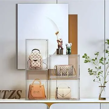 ORGIDOL Clear Handbag Storage Organizer, 3 Packs Acrylic Display Case for Handbag/Purse Organizer for Closet, Stackable Purse Display Boxes with Magnetic Door for Collectibles, Wallet, Toys