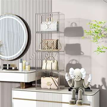ORGIDOL Clear Handbag Storage Organizer, 3 Packs Acrylic Display Case for Handbag/Purse Organizer for Closet, Stackable Purse Display Boxes with Magnetic Door for Collectibles, Wallet, Toys