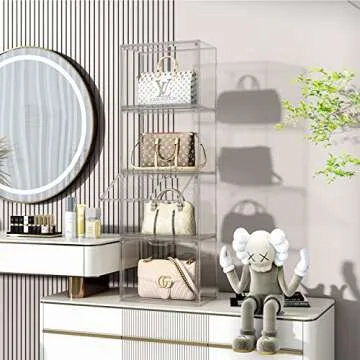 ORGIDOL Clear Handbag Storage Organizer, 3 Packs Acrylic Display Case for Handbag/Purse Organizer for Closet, Stackable Purse Display Boxes with Magnetic Door for Collectibles, Wallet, Toys