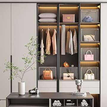 ORGIDOL Clear Handbag Storage Organizer, 3 Packs Acrylic Display Case for Handbag/Purse Organizer for Closet, Stackable Purse Display Boxes with Magnetic Door for Collectibles, Wallet, Toys