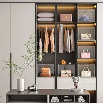 ORGIDOL Clear Handbag Storage Organizer, 3 Packs Acrylic Display Case for Handbag/Purse Organizer for Closet, Stackable Purse Display Boxes with Magnetic Door for Collectibles, Wallet, Toys